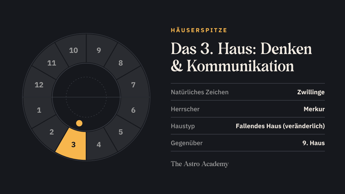 Häuserrad mit zwölf Feldern, das 3. Haus (Denken & Kommunikation) ist hervorgehoben
