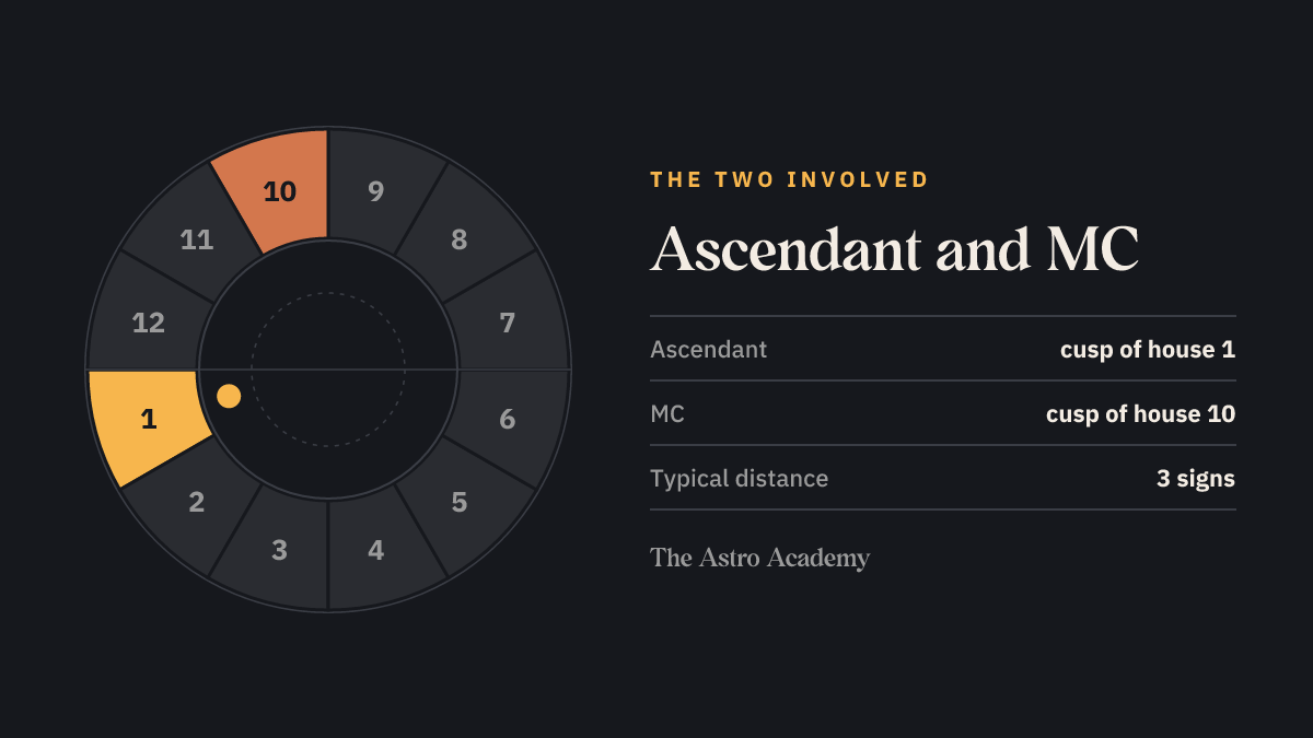House wheel showing the home fields of Ascendant (cusp of house 1) and MC (cusp of house 10)