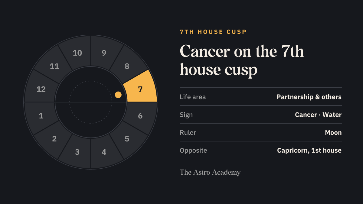 House wheel with the 7th house highlighted, with Cancer on its cusp; opposite sits Capricorn on the 1st house