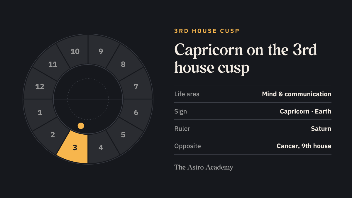 House wheel with the 3rd house highlighted, with Capricorn on its cusp; opposite sits Cancer on the 9th house