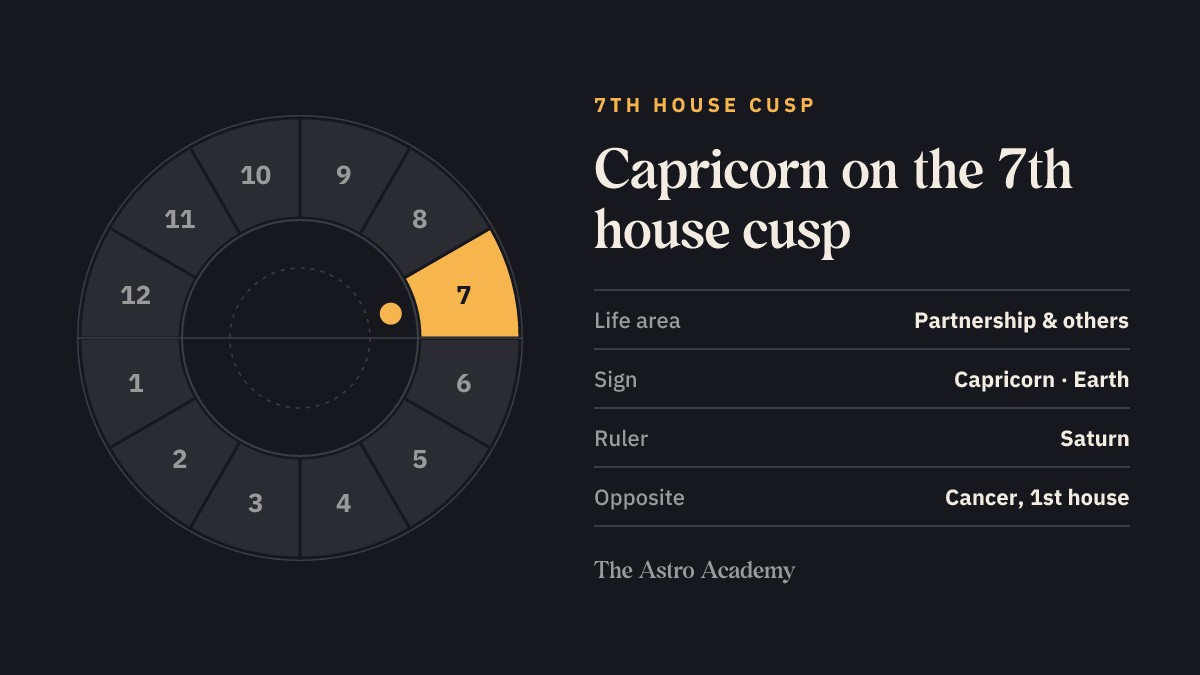 House wheel with the 7th house highlighted, with Capricorn on its cusp; opposite sits Cancer on the 1st house