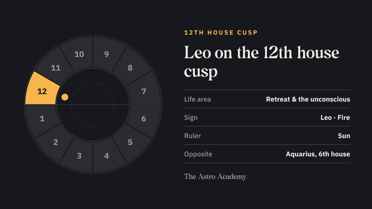 House wheel with the 12th house highlighted, with Leo on its cusp; opposite sits Aquarius on the 6th house