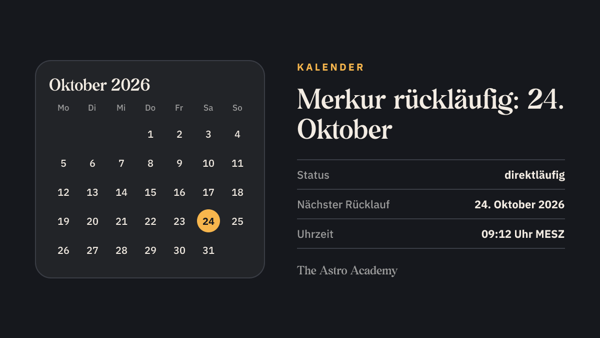Kalenderblatt mit markiertem 24. Oktober 2026: an diesem Tag wird Merkur rückläufig