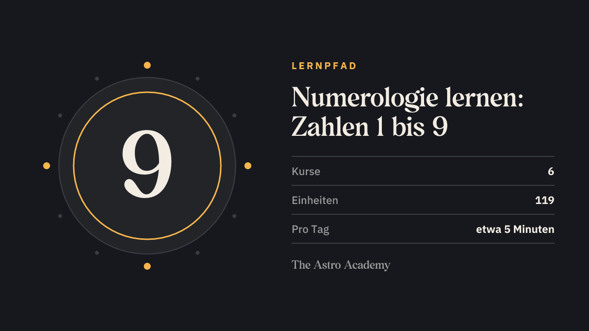 Grafik mit der Ziffer 9 als letzter der neun Kernzahlen — Lernpfad Numerologie mit 6 Kursen und 119 Einheiten