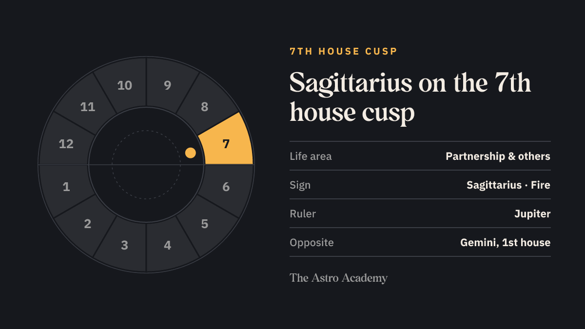 House wheel with the 7th house highlighted, with Sagittarius on its cusp; opposite sits Gemini on the 1st house