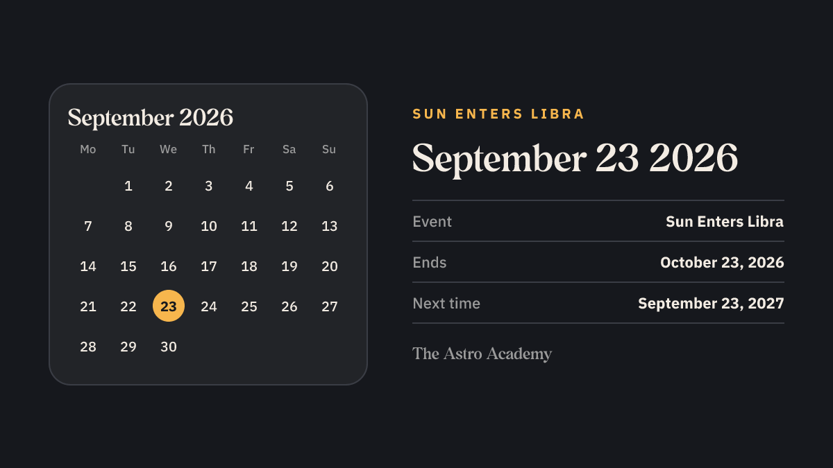 Calendar page for September 2026 with September 23 marked: Sun Enters Libra